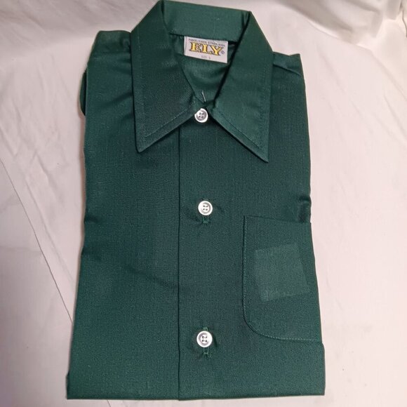 Vintage 1970's BOYS  4T Shirt True Vtg 70s ELY FOREST GREEN LS THIN HIPPY SHIRT - Picture 1 of 6